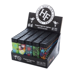 High Fire Refillable Piezo Lighters (1 display 50 lighters) Leafs Graphics